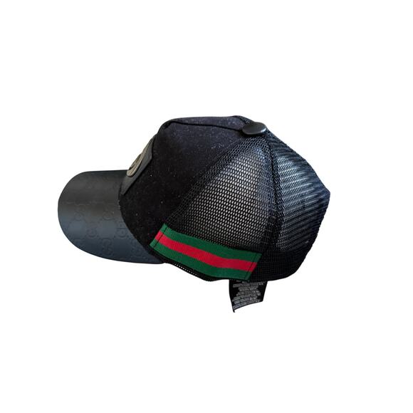Gucci Black GG Imprime Leather Cap Interlocking GG Web Stripe Hat Luxury Regency main image 6